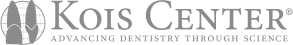 Logo for the Kois Center, a dental company. Below Kois Center, the logo says "Advancing dentistry through science." Beside the text is a gray logo of two teeth.