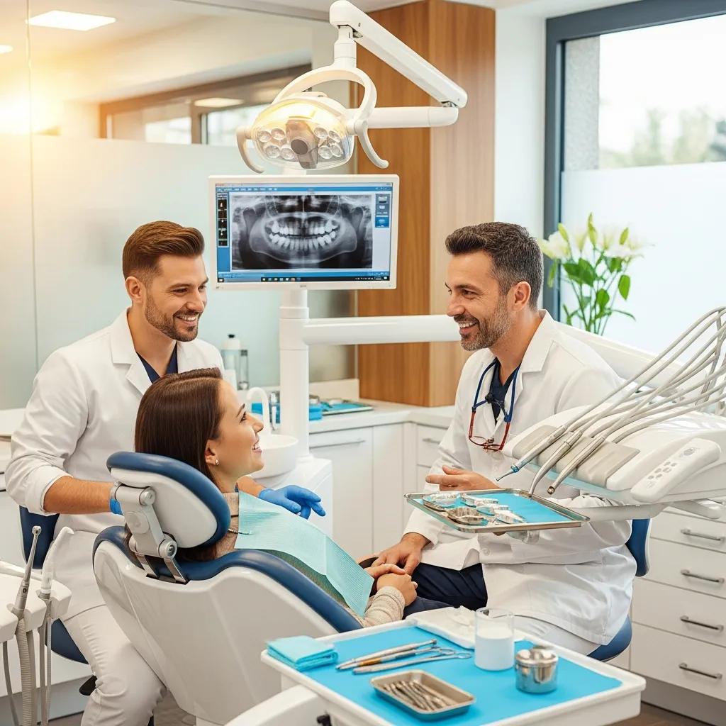 smiling-patient-in-a-dental-chair-discussing-smile-makeover-options-with-a-dentist-in-a-modern-dental-clinic
